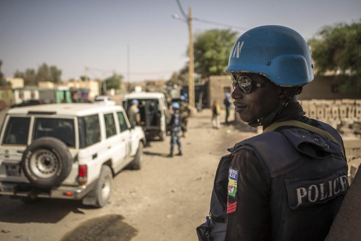 Formed police unit on patrol in Tumbuktu in March 2017. Photo: MINUSMA/ Harandane Dicko; 